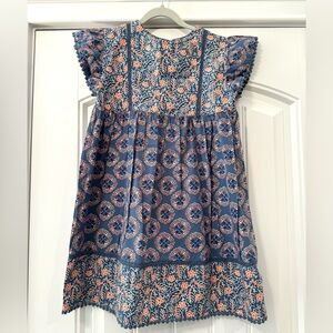 ROLLER RABBIT Toddler Girl Size 6 Blue Orange Block Printed DRESS Boho EEUC!